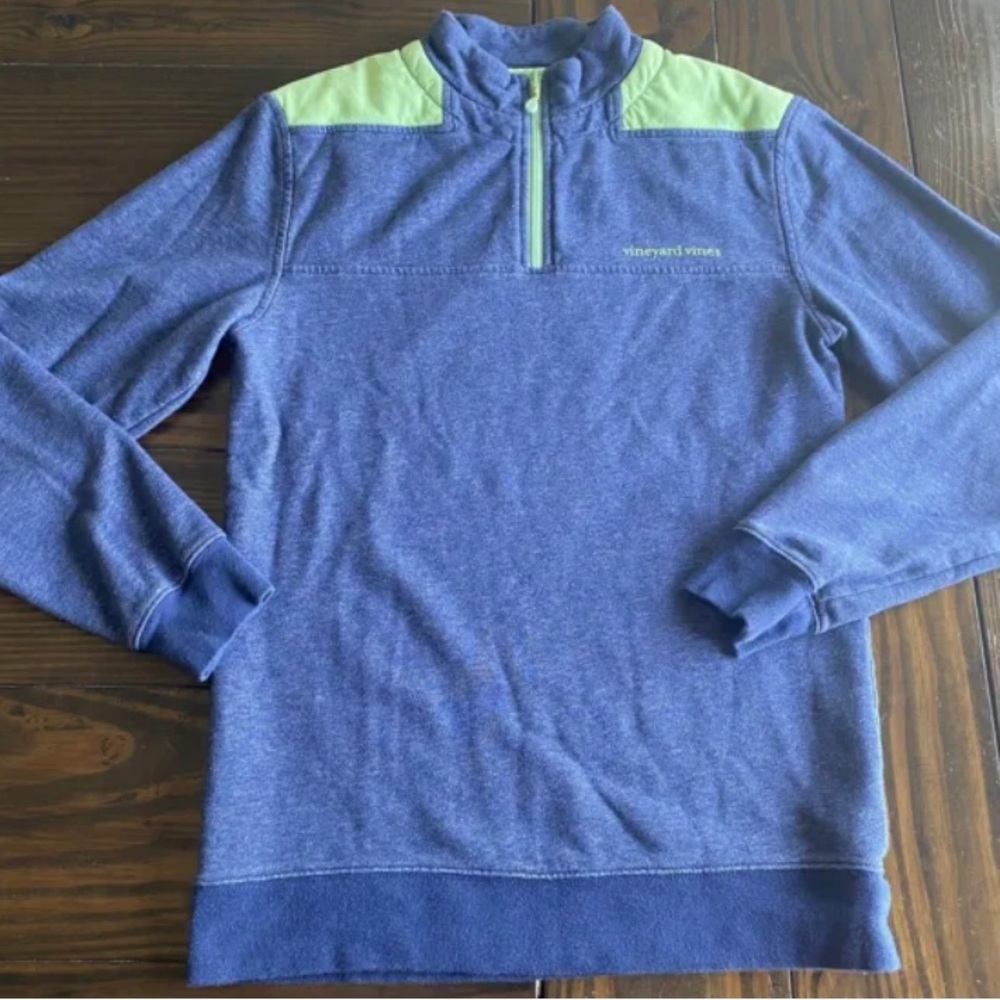 Vineyard Vines Sweater Mens XS Blue & Green 1/4 Zip Pullover Spellout